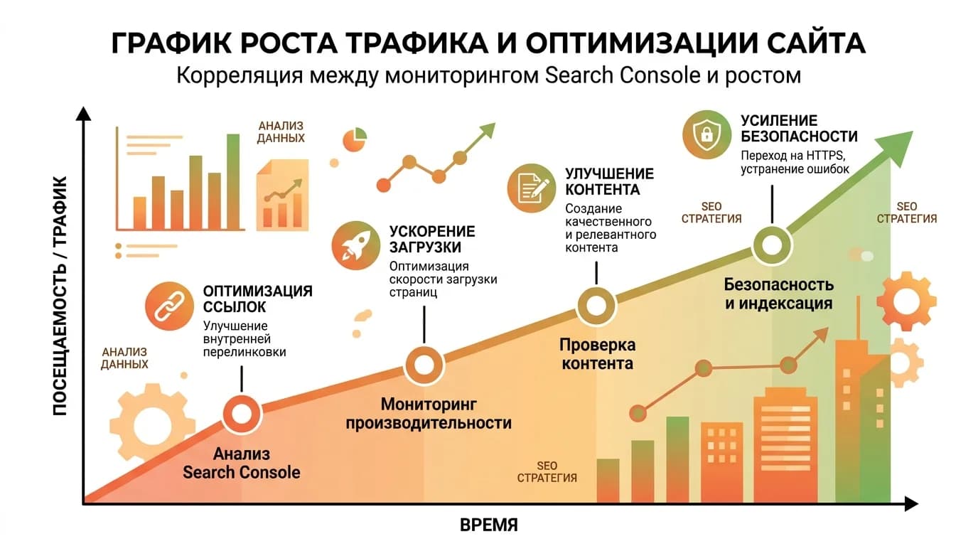 График роста органического трафика благодаря регулярному мониторингу серч консоли
