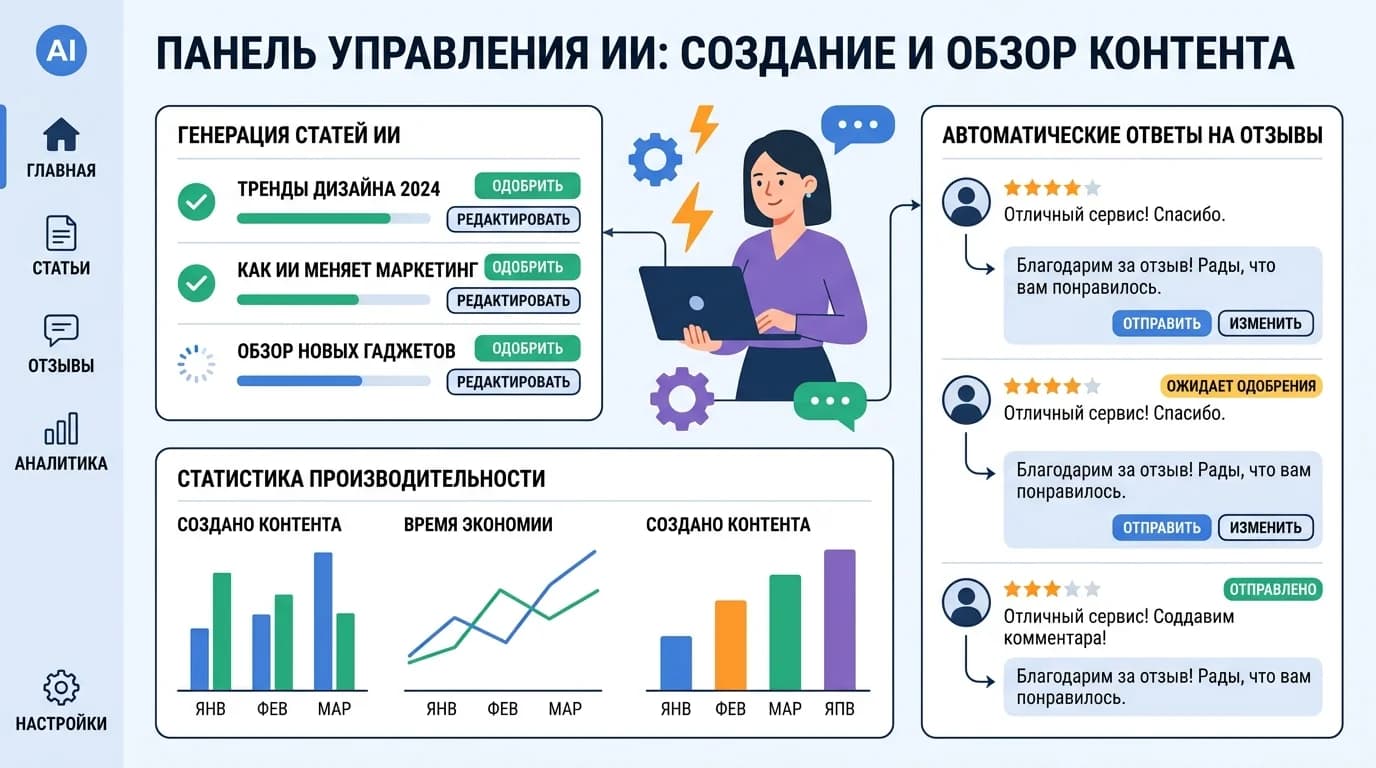 Дашборд AI-платформы, автоматизирующей SERM и ORM с участием специалиста