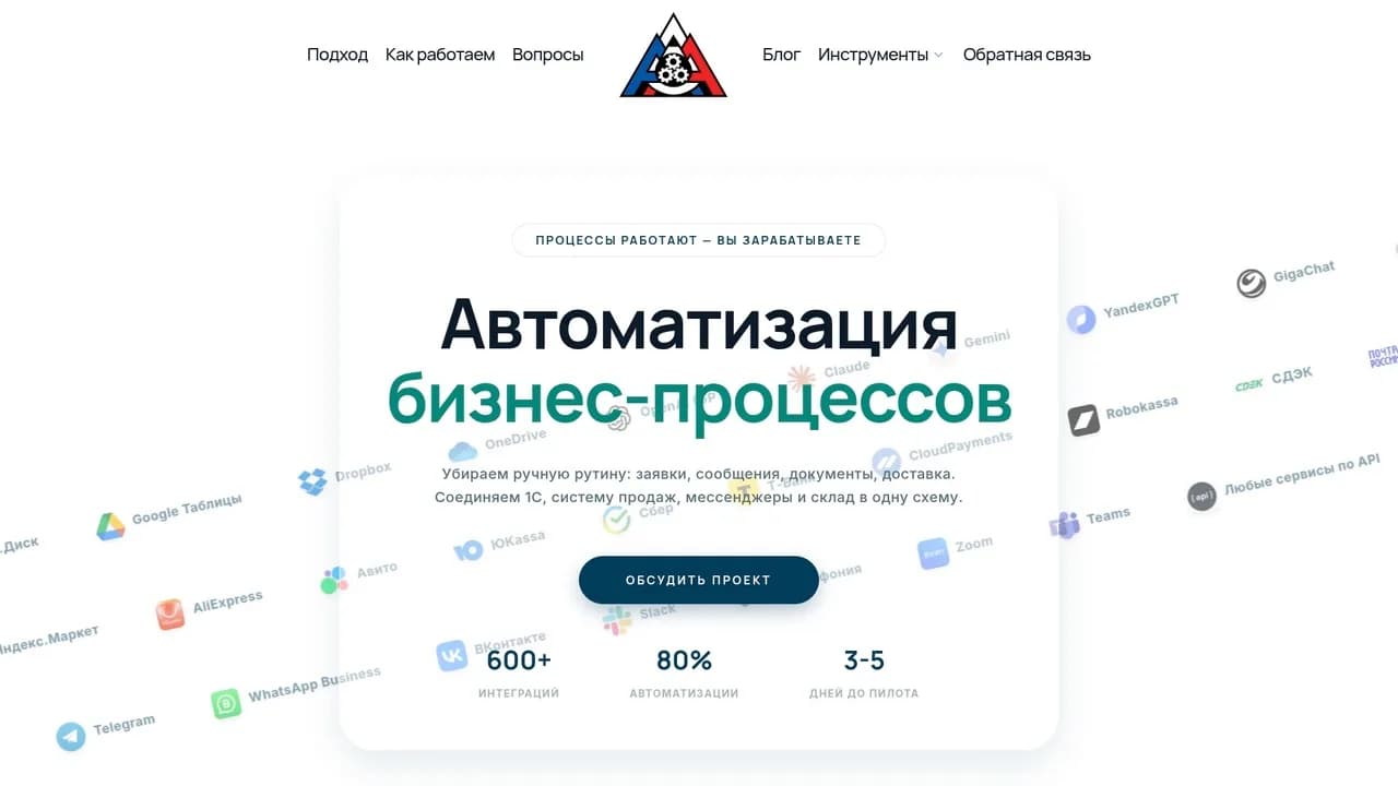 Сайт AI-платформы по автоматизации маркетинга и контента