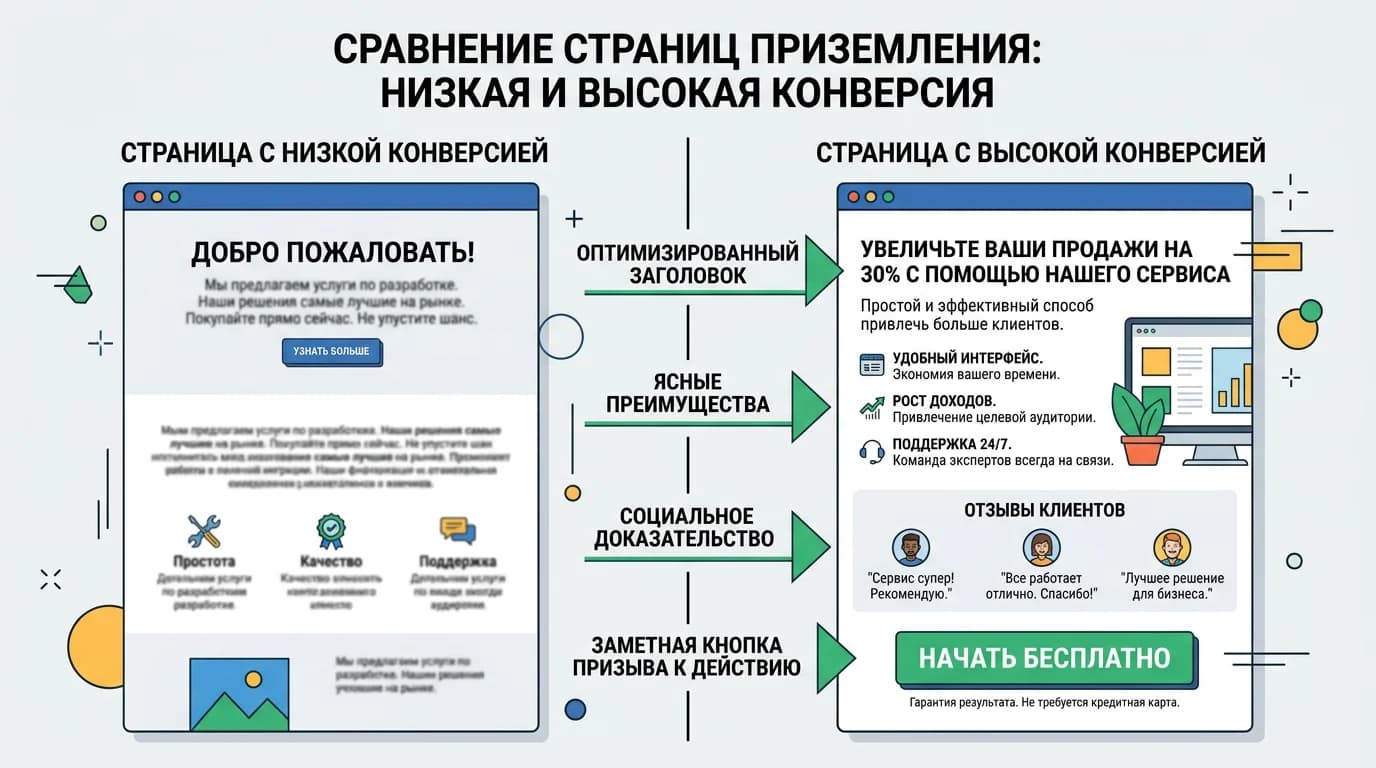 Сравнение низко- и высококонвертирующих посадочных страниц