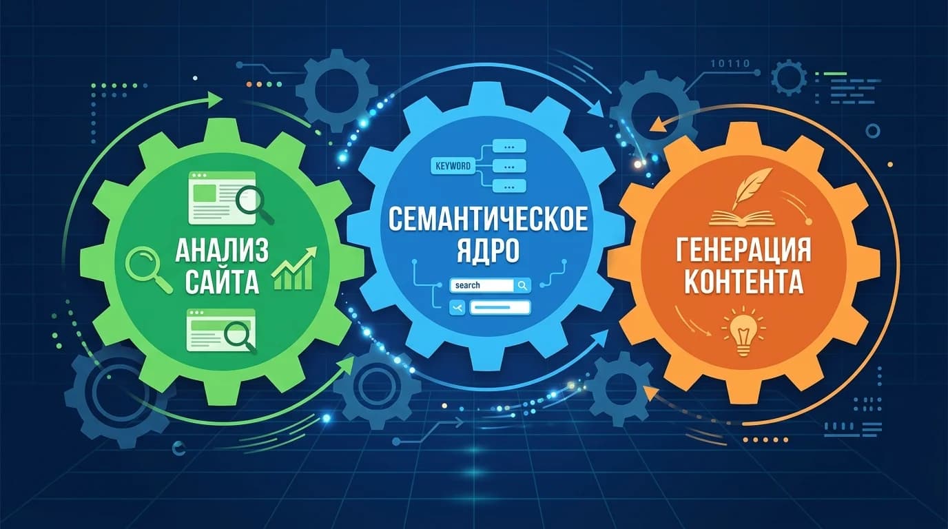 Три основных этапа автоматизированного продвижения: анализ, семантика и генерация контента