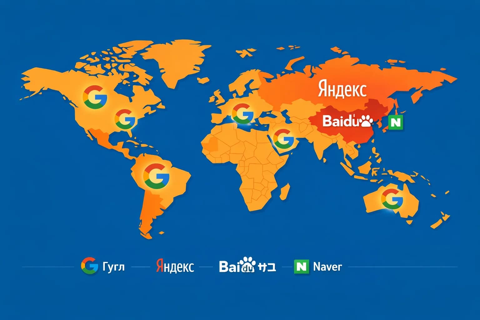 Карта мировых поисковых систем по регионам