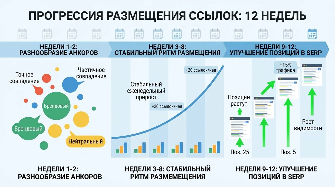 Временная шкала размещения ссылок с контролем анкоров и отслеживанием результатов