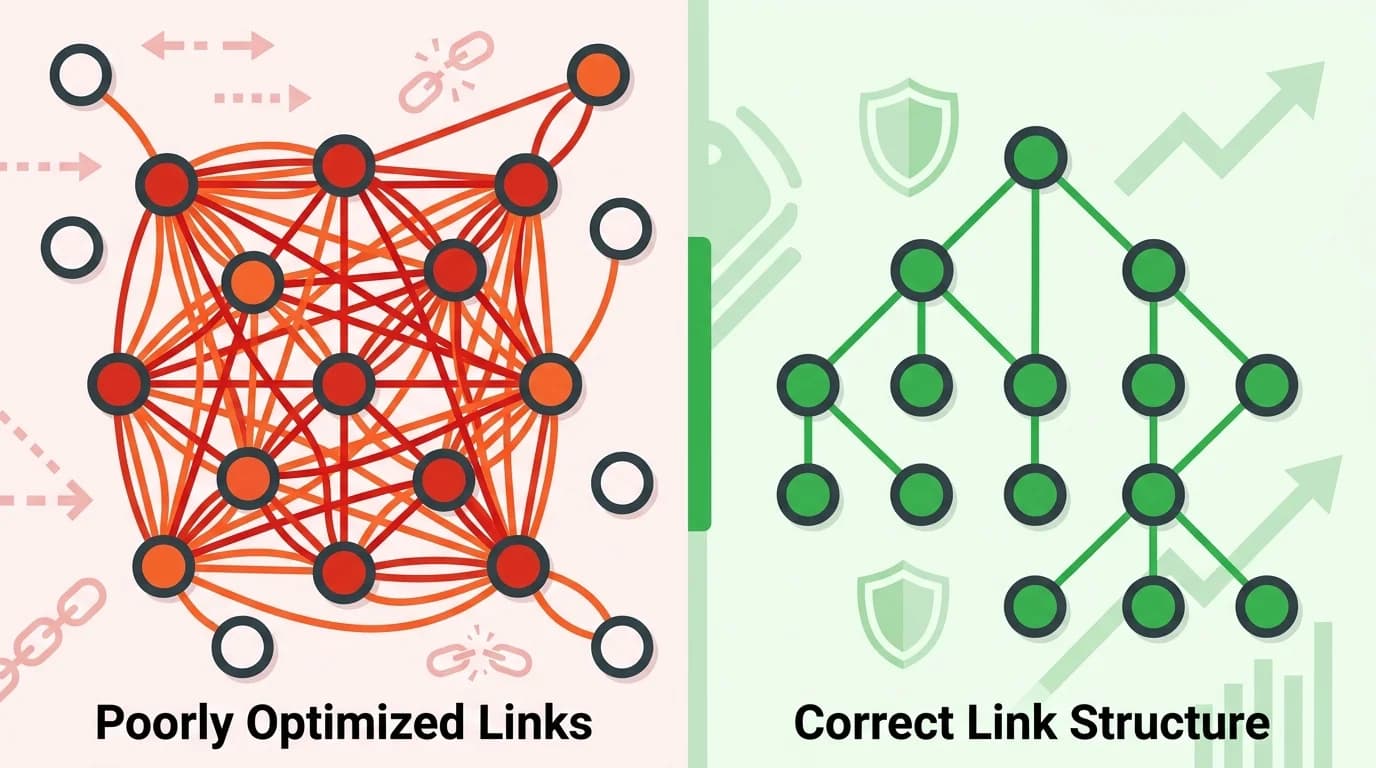 Сравнение неправильной и правильной структуры перелинковки при масштабировании сайта