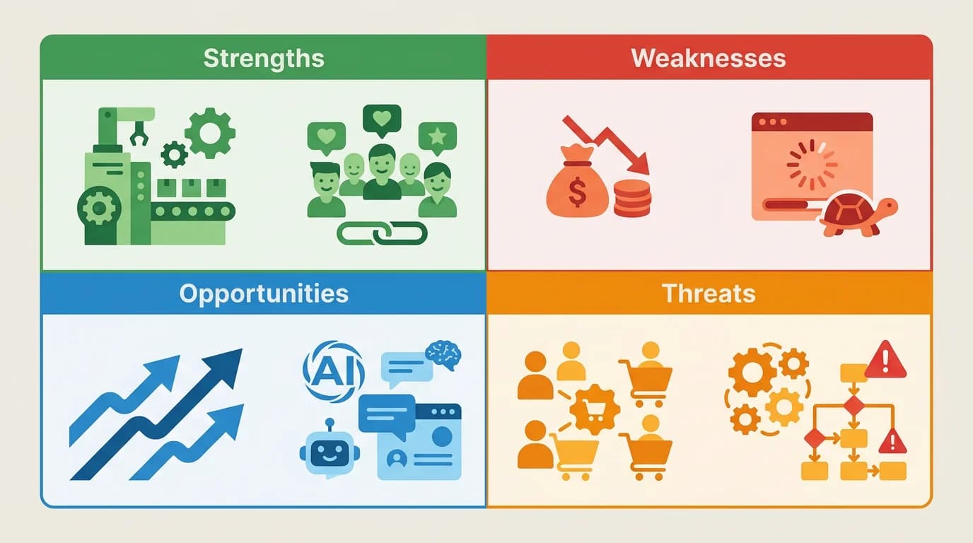 Пример SWOT-матрицы для интернет-магазина спортивного инвентаря