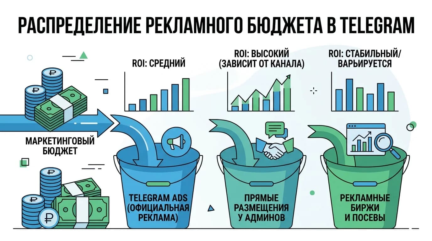 Визуализация распределения бюджета между разными форматами рекламы в Telegram