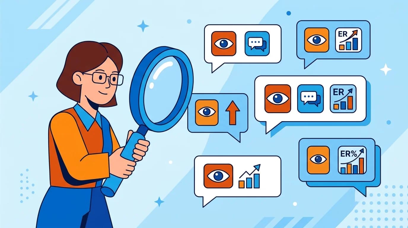 Маркетолог анализирует разные телеграм-каналы по показателям перед покупкой рекламы