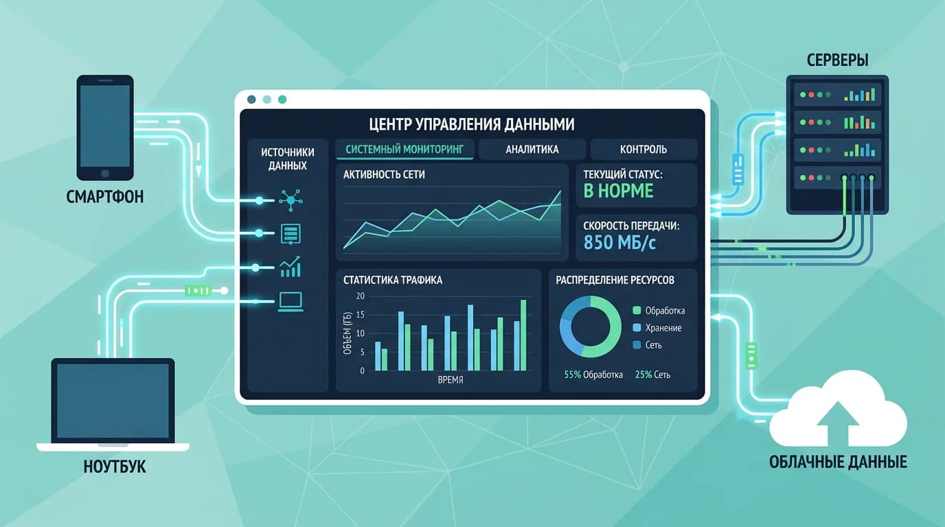 Центральная панель управления с подключенными источниками данных