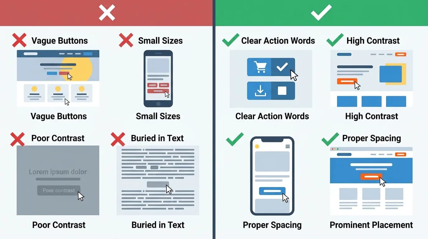 Сравнение ошибочных и оптимальных примеров призывов к действию