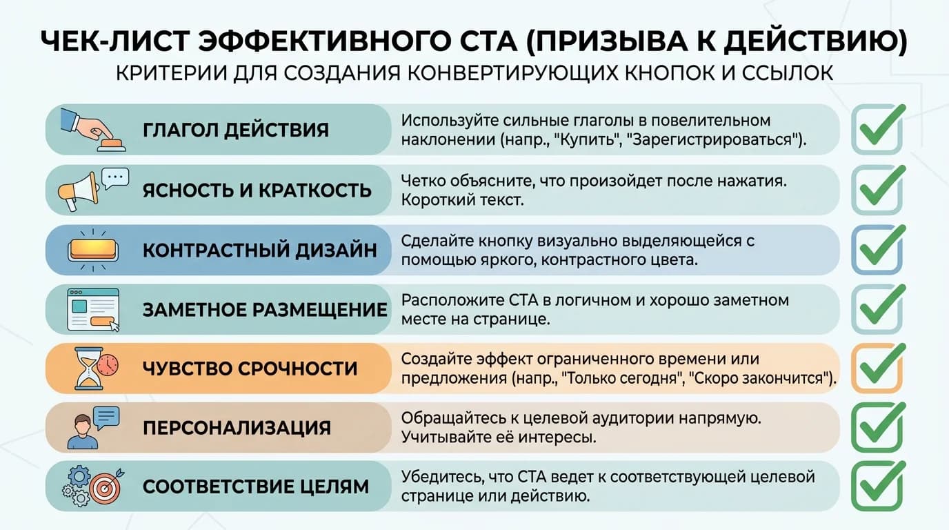 Семь критериев эффективного призыва к действию в виде чеклиста