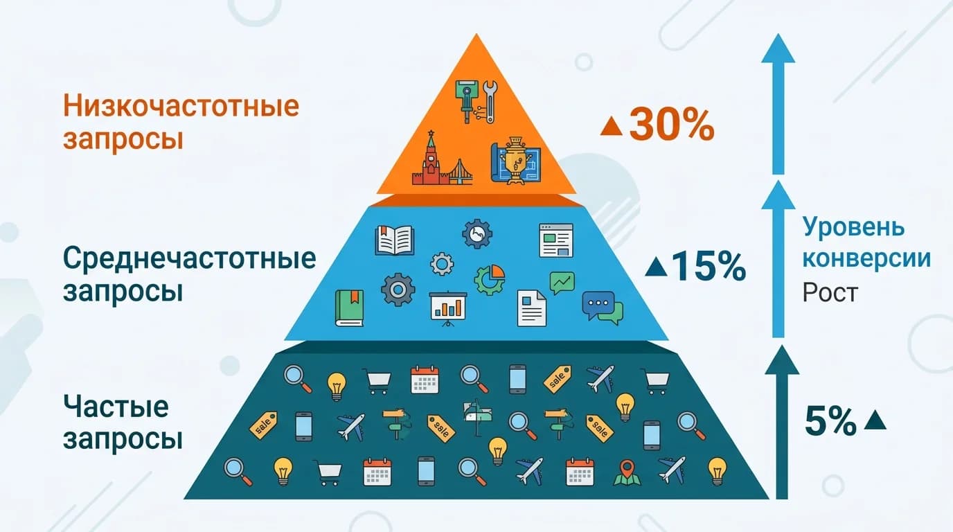 Пирамида классификации поисковых запросов по частотности и конверсии