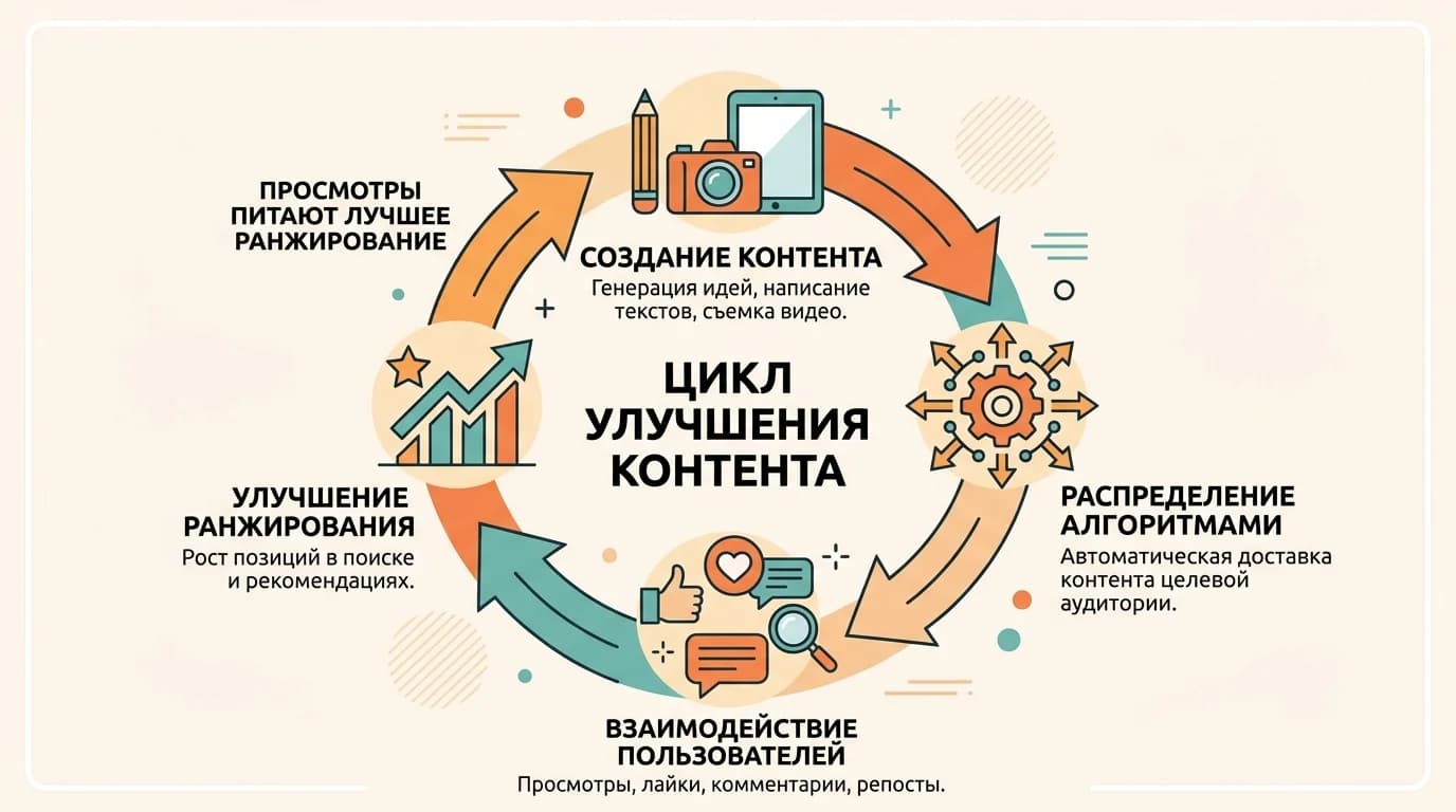 Цикл органического роста: контент, алгоритм, просмотры, ранжирование