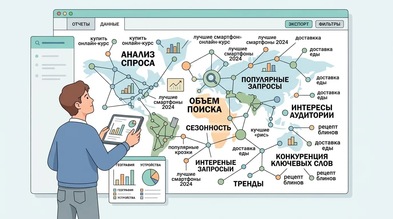 Маркетолог анализирует карту поисковых запросов и статистику спроса