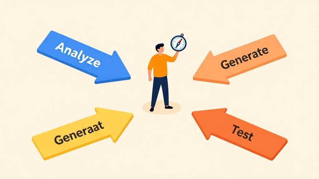 Четыре конкретных действия для начала создания креативной рекламы: анализ, генерация идей, изучение примеров, тестирование