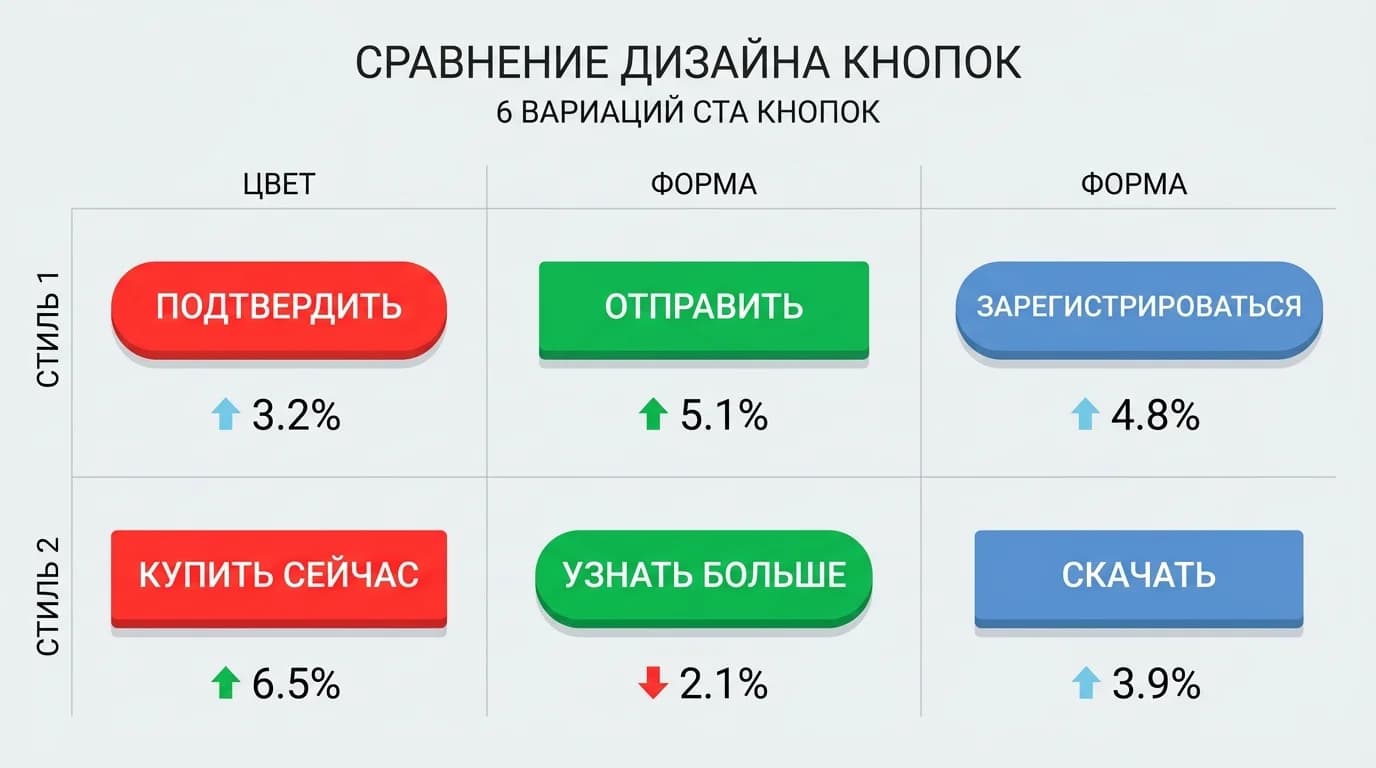 Сравнение различных вариантов кнопок призыва с показателями конверсии