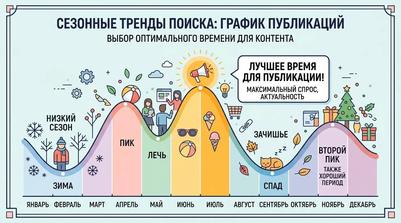 Визуализация сезонных колебаний спроса в Google Trends с пиками и спадами