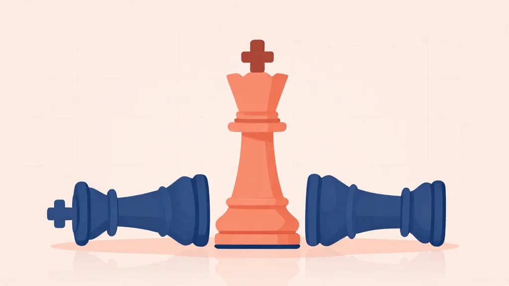Шахматная фигура, стоящая среди поваленных, символ стратегического преимущества в управлении репутацией