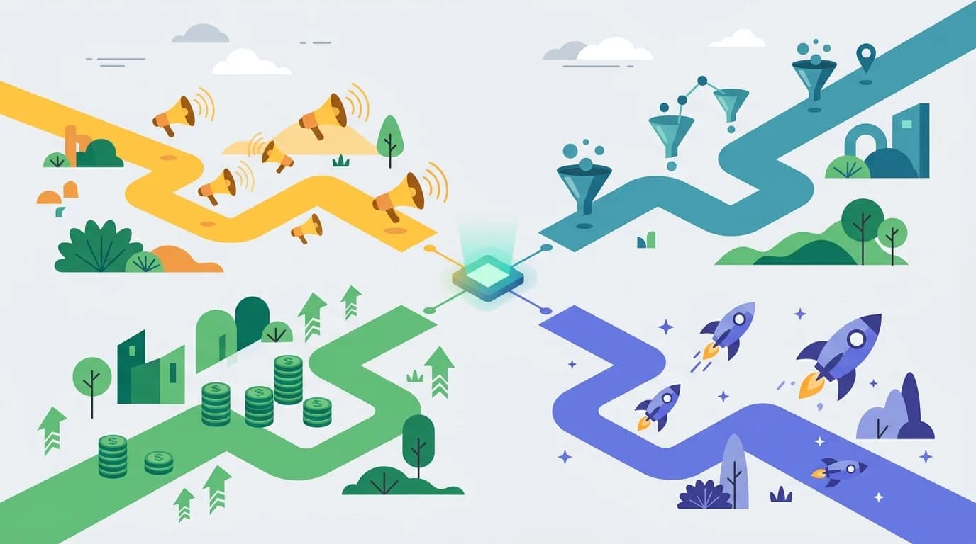 Четыре основных типа целей рекламных кампаний: увеличение продаж, узнаваемость бренда, привлечение лидов, продвижение нового продукта