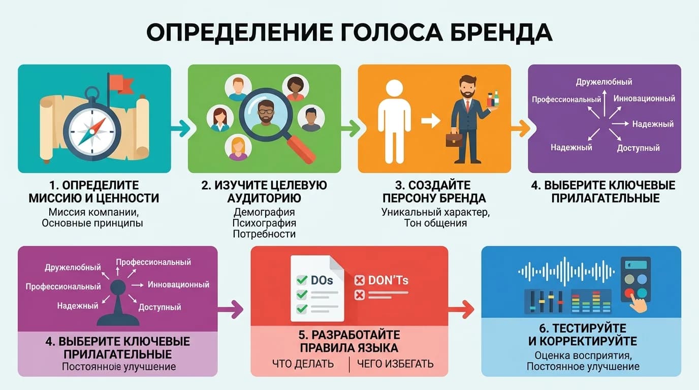 Шестиэтапный процесс определения голоса бренда: от миссии к тестированию