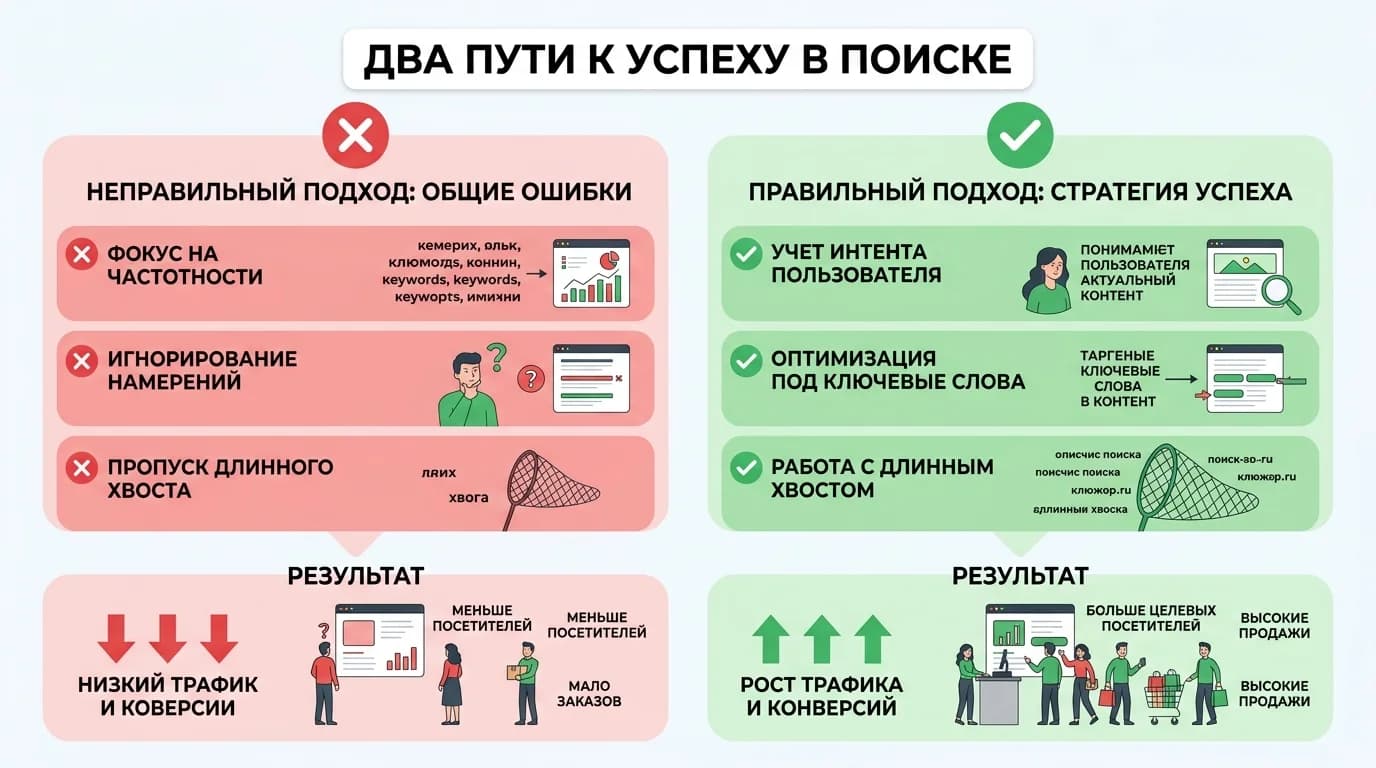 Сравнение ошибок и правильного подхода к сбору семантики