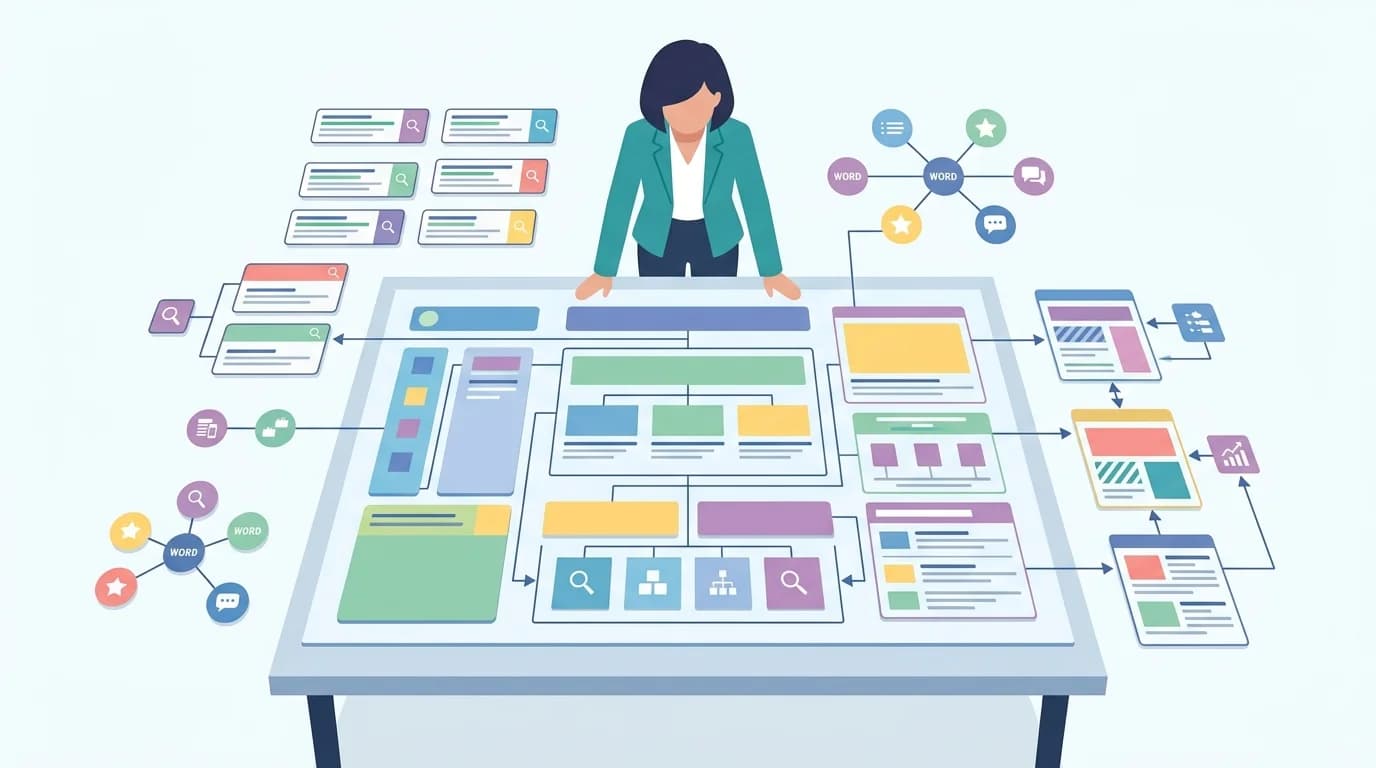 Визуальная схема фундамента SEO-текста: конкуренты, запросы и структура сайта