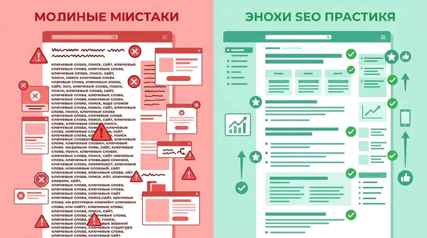 Сравнение заспамленного и правильно оптимизированного SEO-текста