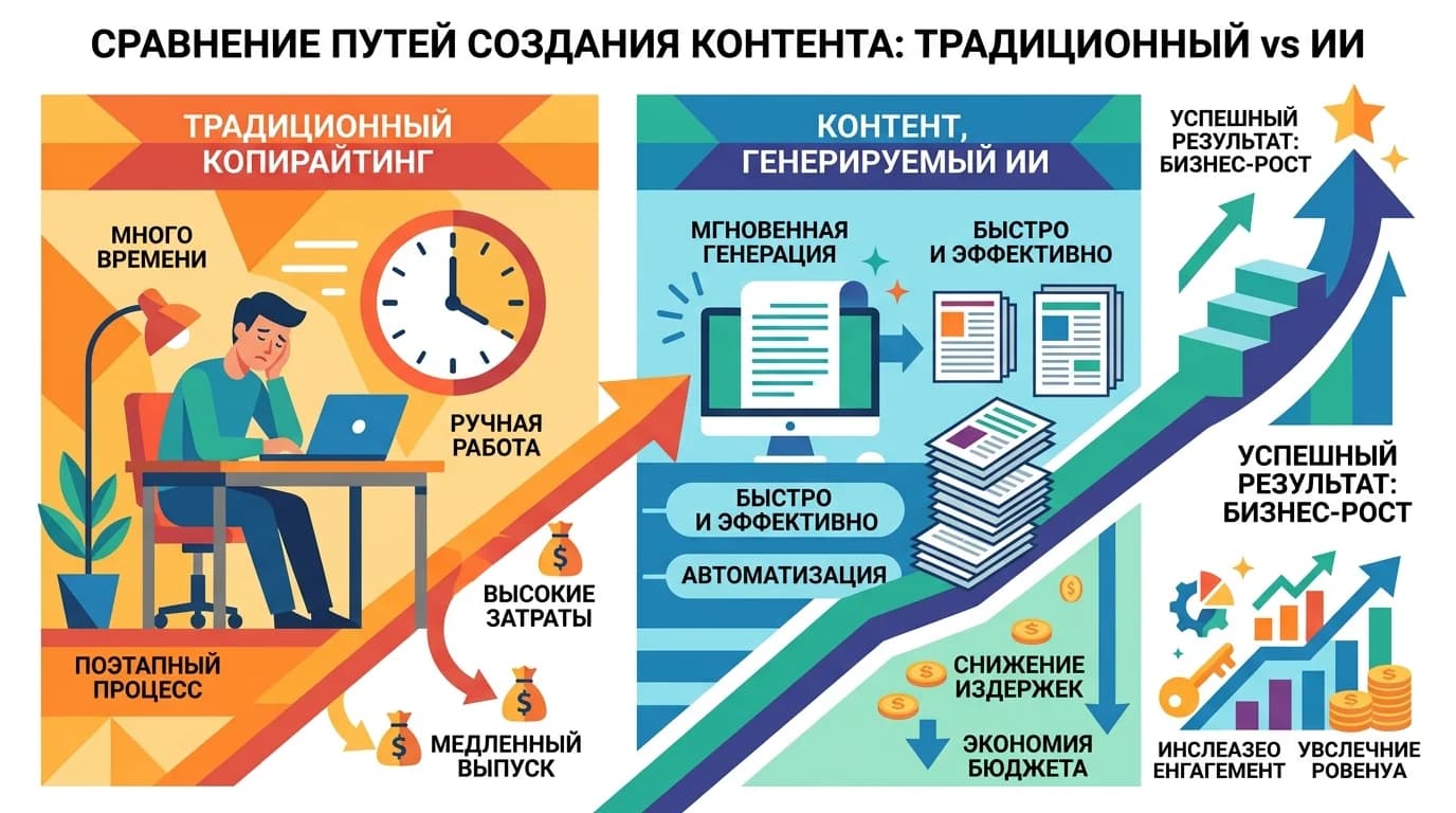 Сравнение традиционного копирайтинга и генерации текстов через ИИ