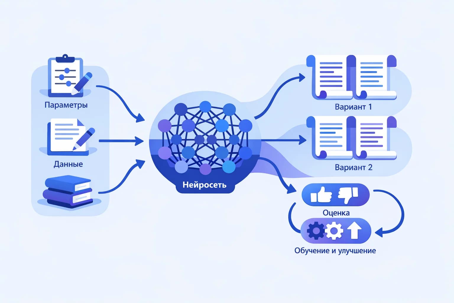 Процесс создания текстов через ИИ: от ввода задачи к генерации вариантов