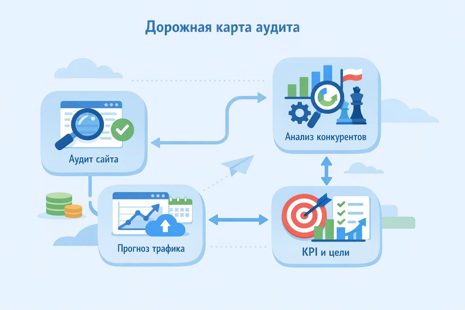 Процесс согласования KPI: аудит сайта, анализ конкурентов, прогноз трафика