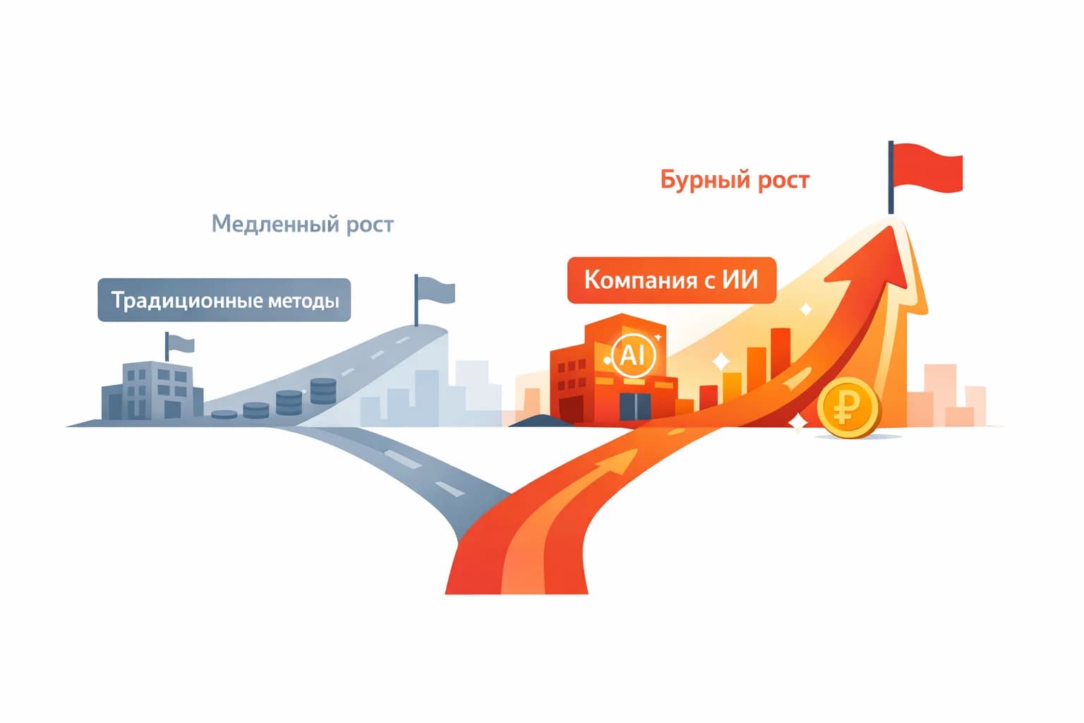 Сравнение роста трафика: компании с AI vs без AI